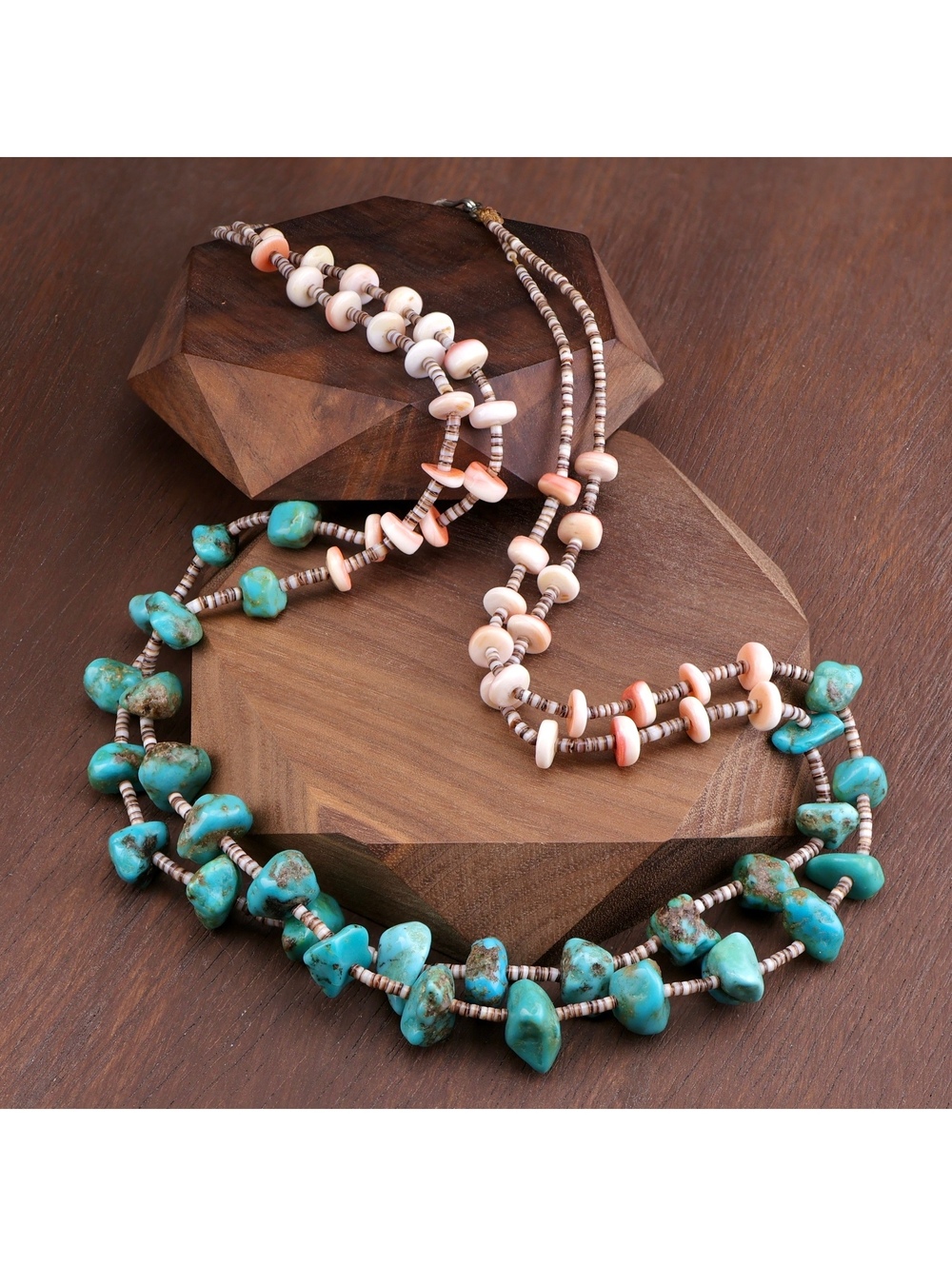 Vintage Santo Domingo Navajo Turquoise Nugget Melon Shell Heishi 26" Necklace